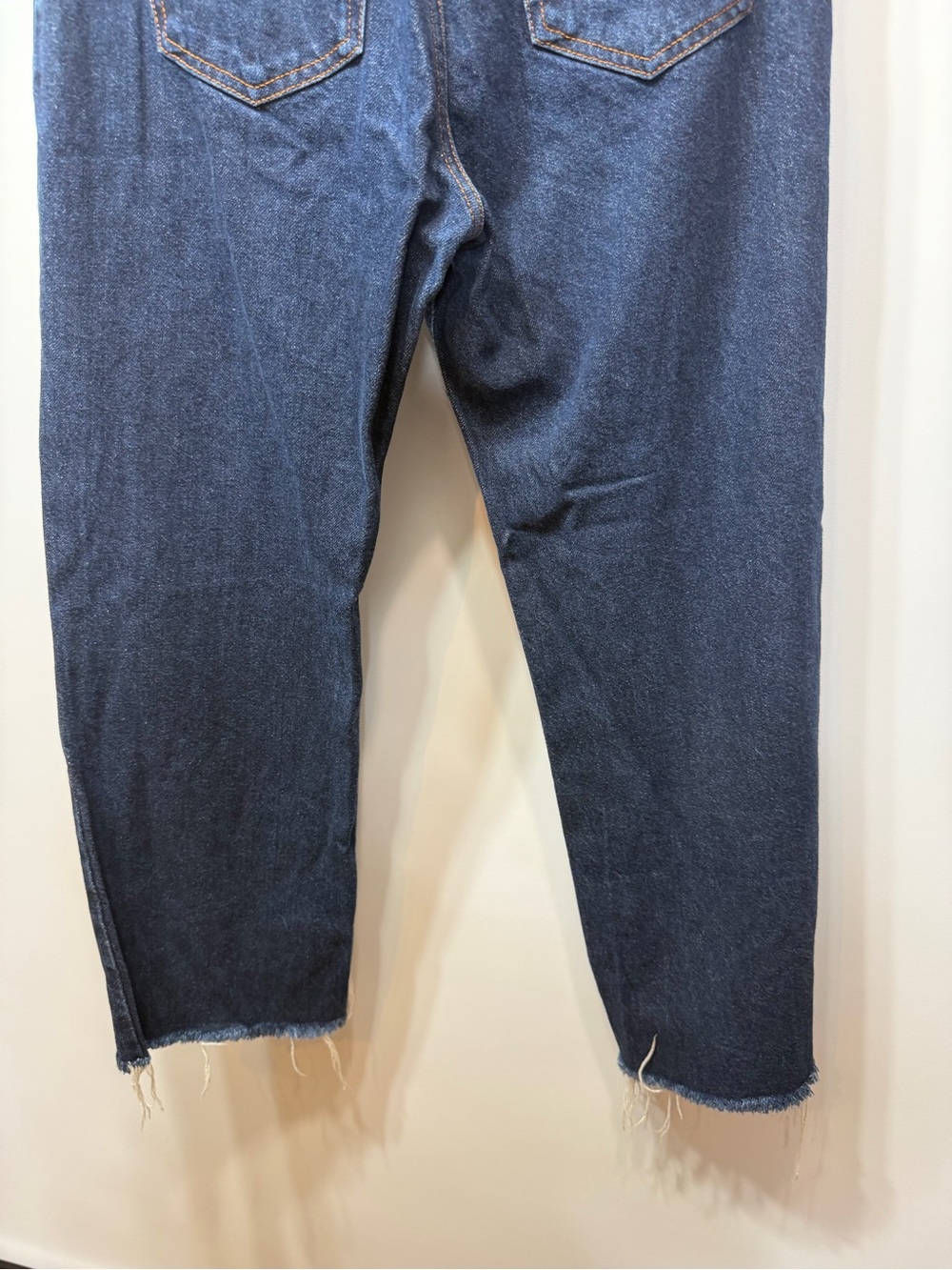 Zara High Rise Dark Wash 100% Cotton Raw Hem Straight Leg Jeans - Picture 11 of 13